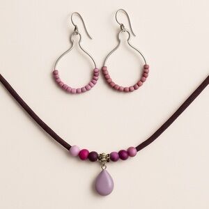 Elegant Purple Beaded Necklace and Earring Set
